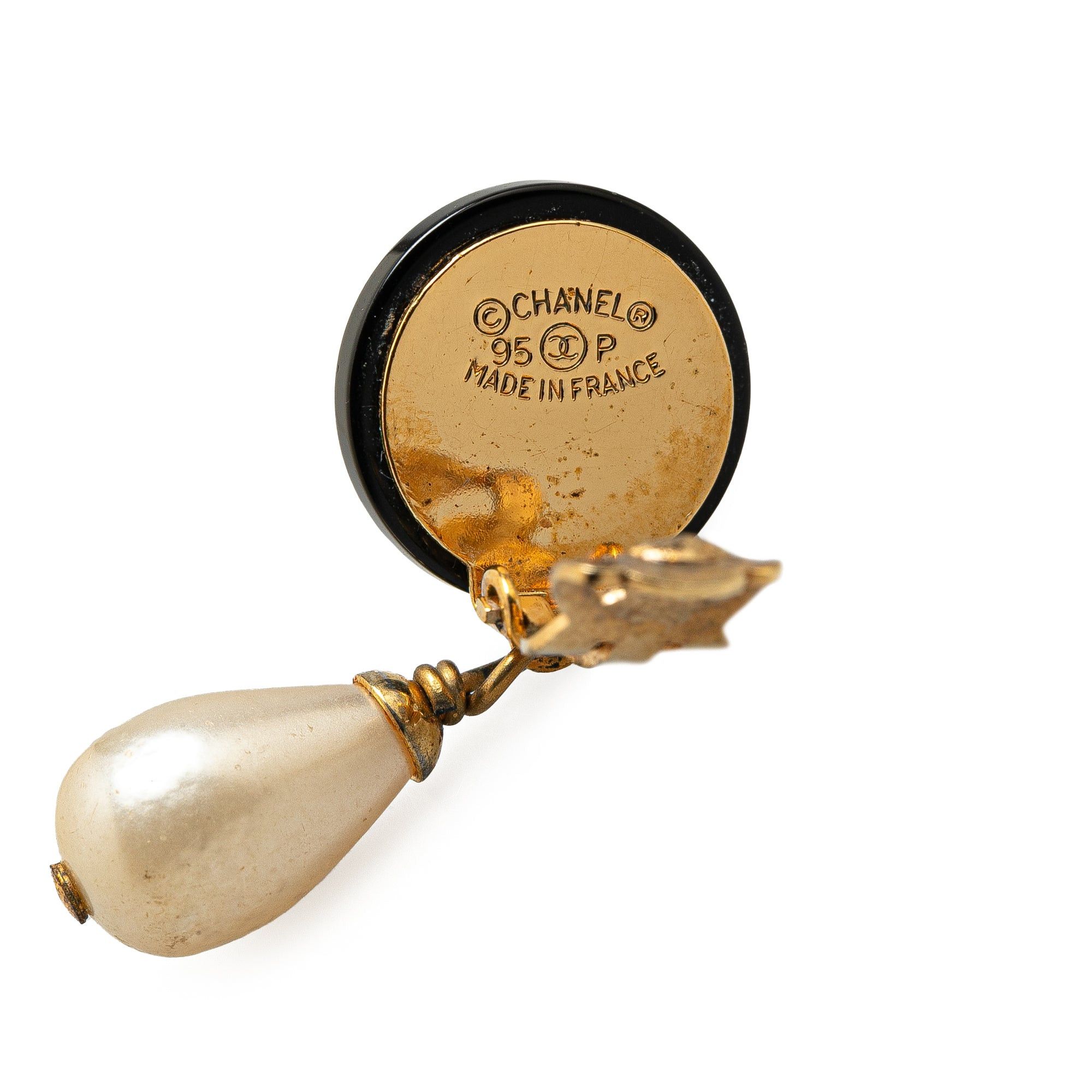Chanel Chanel Gold Plated CC Faux Pearl Swing Clip On Earrings Gold Size ONE SIZE - 3 Thumbnail