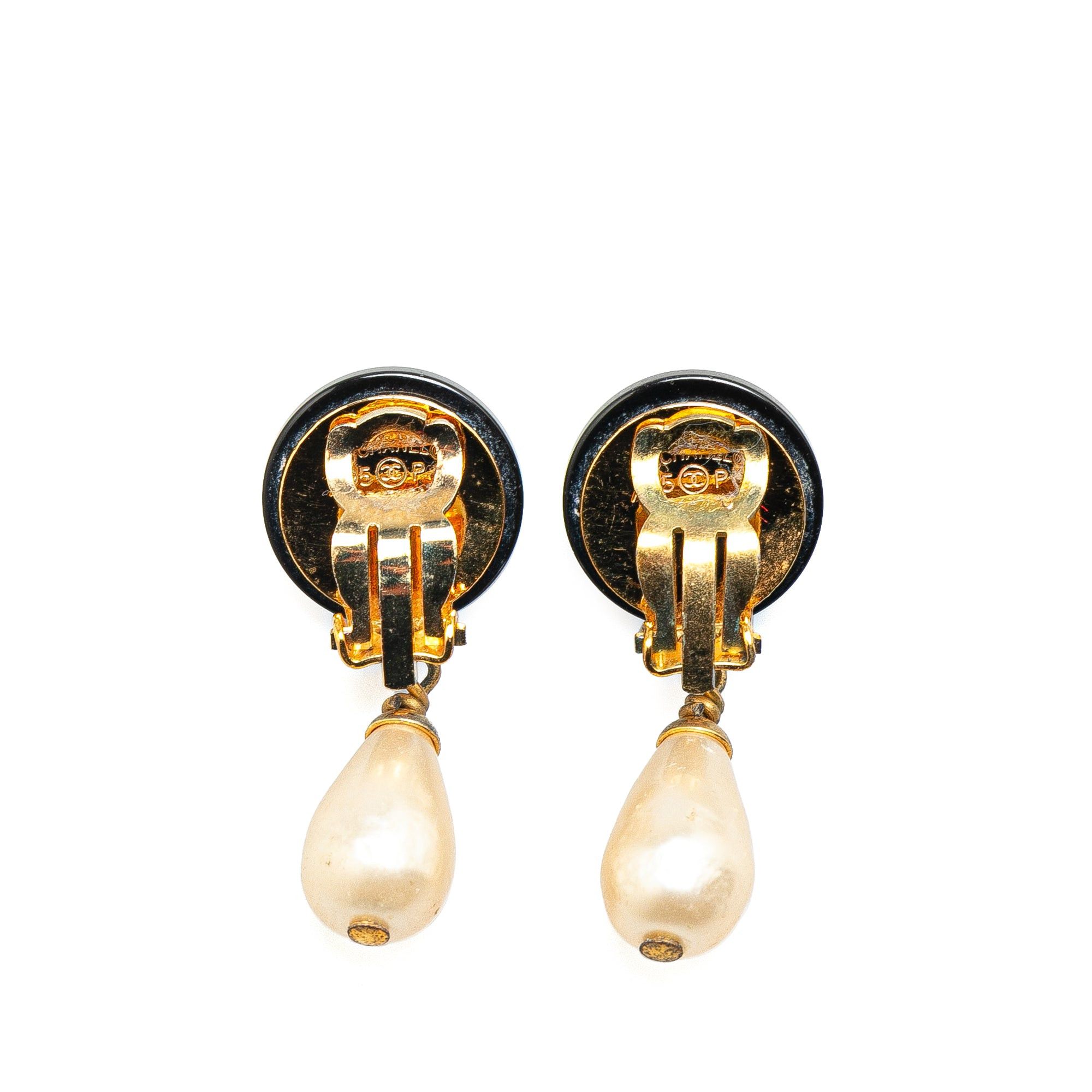 Chanel Chanel Gold Plated CC Faux Pearl Swing Clip On Earrings Gold Size ONE SIZE - 2 Thumbnail