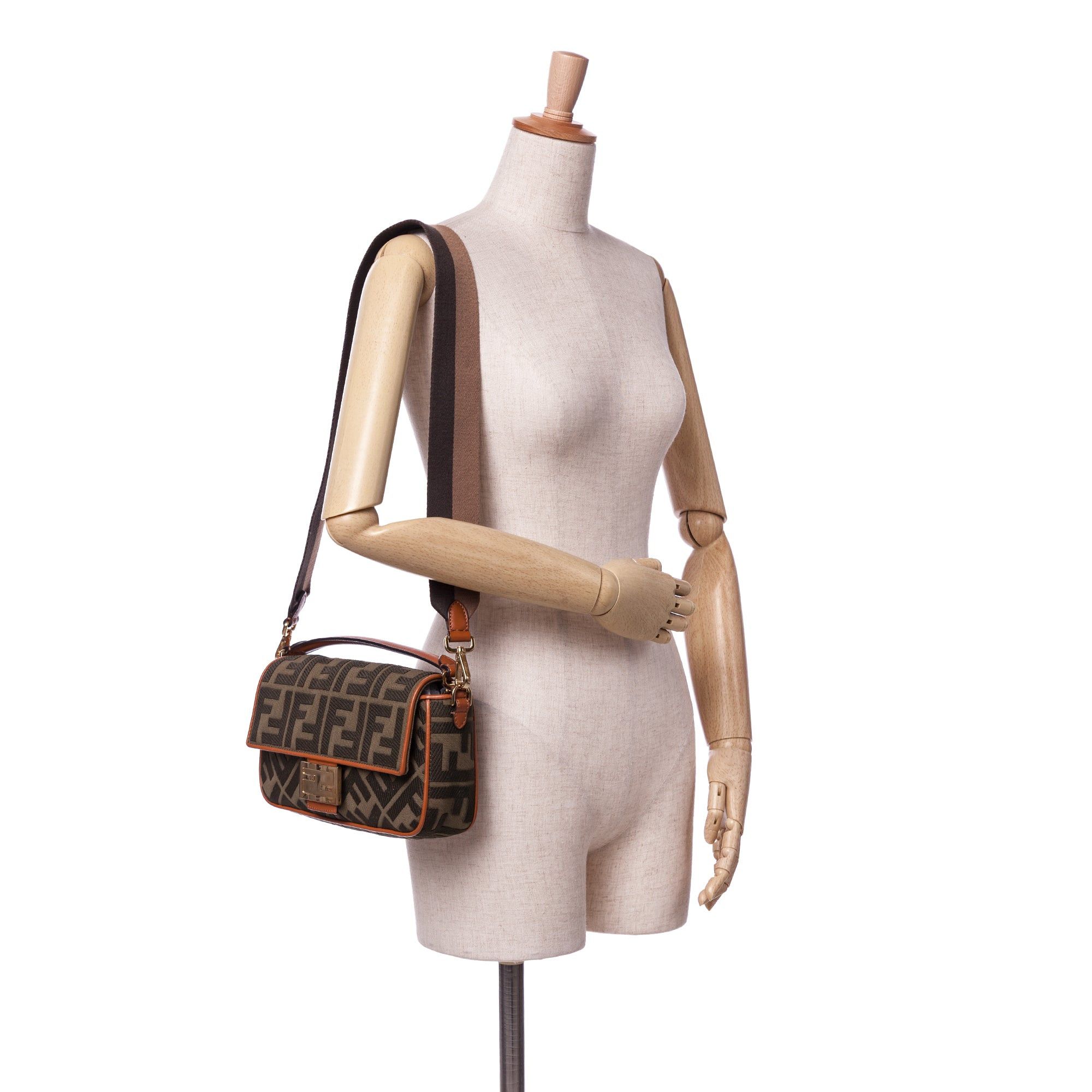 Fendi Fendi Zucca Embroidered Canvas Baguette Satchel Brown Size ONE SIZE - 10 Thumbnail