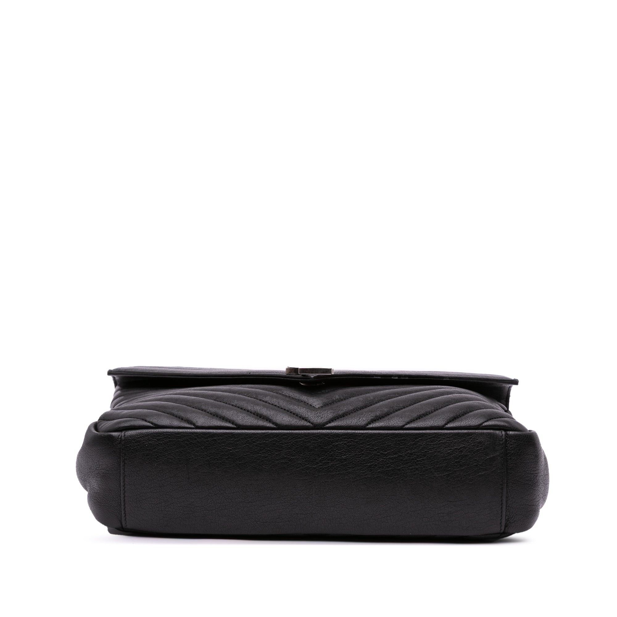 Saint Laurent Paris Saint Laurent Large Sheepskin Chevron Monogram Monochrome College Bag Black Size ONE SIZE - 3 Thumbnail