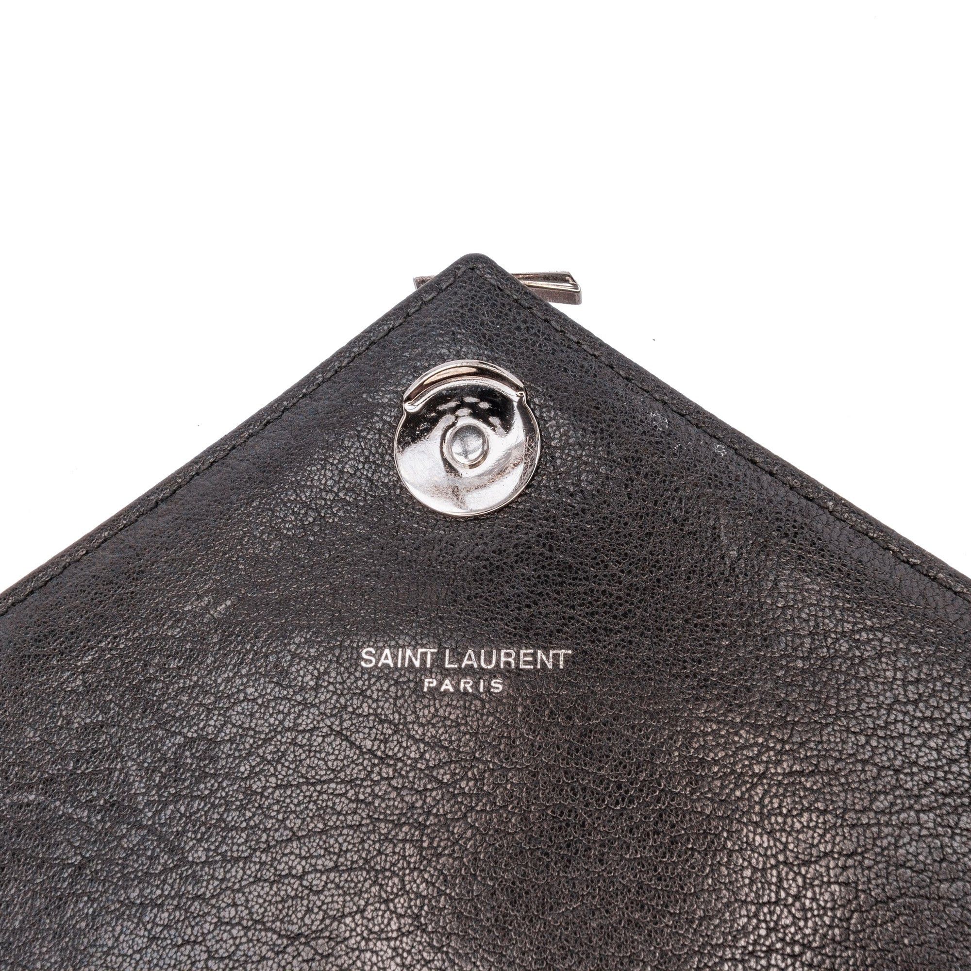 Saint Laurent Paris Saint Laurent Large Sheepskin Chevron Monogram Monochrome College Bag Black Size ONE SIZE - 7 Thumbnail