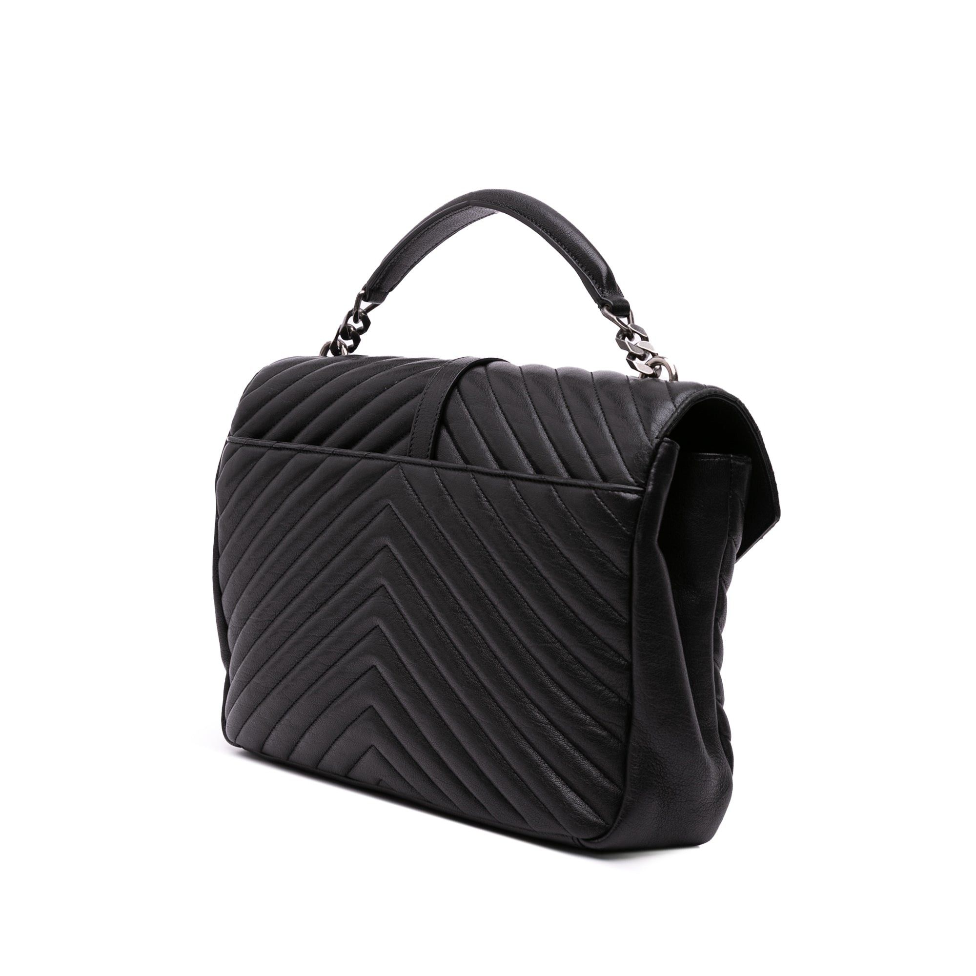 Saint Laurent Paris Saint Laurent Large Sheepskin Chevron Monogram Monochrome College Bag Black Size ONE SIZE - 2 Thumbnail