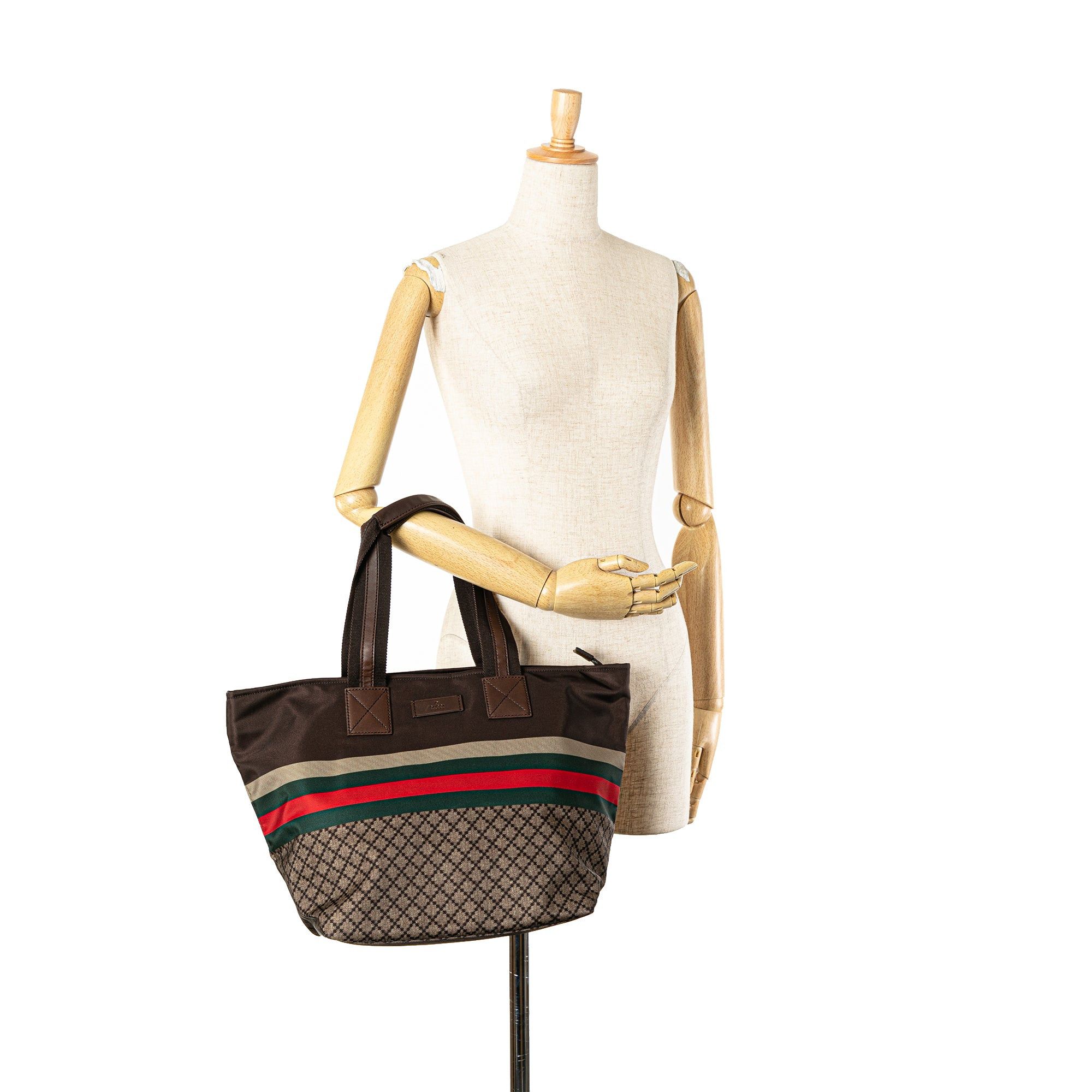 Gucci Gucci Diamante Nylon Web Tote Brown Size ONE SIZE - 7 Thumbnail