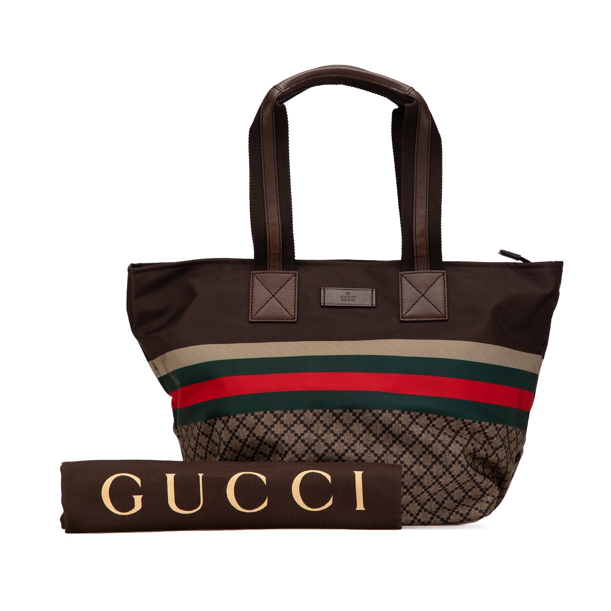 Gucci Gucci Diamante Nylon Web Tote Brown Size ONE SIZE - 8 Thumbnail