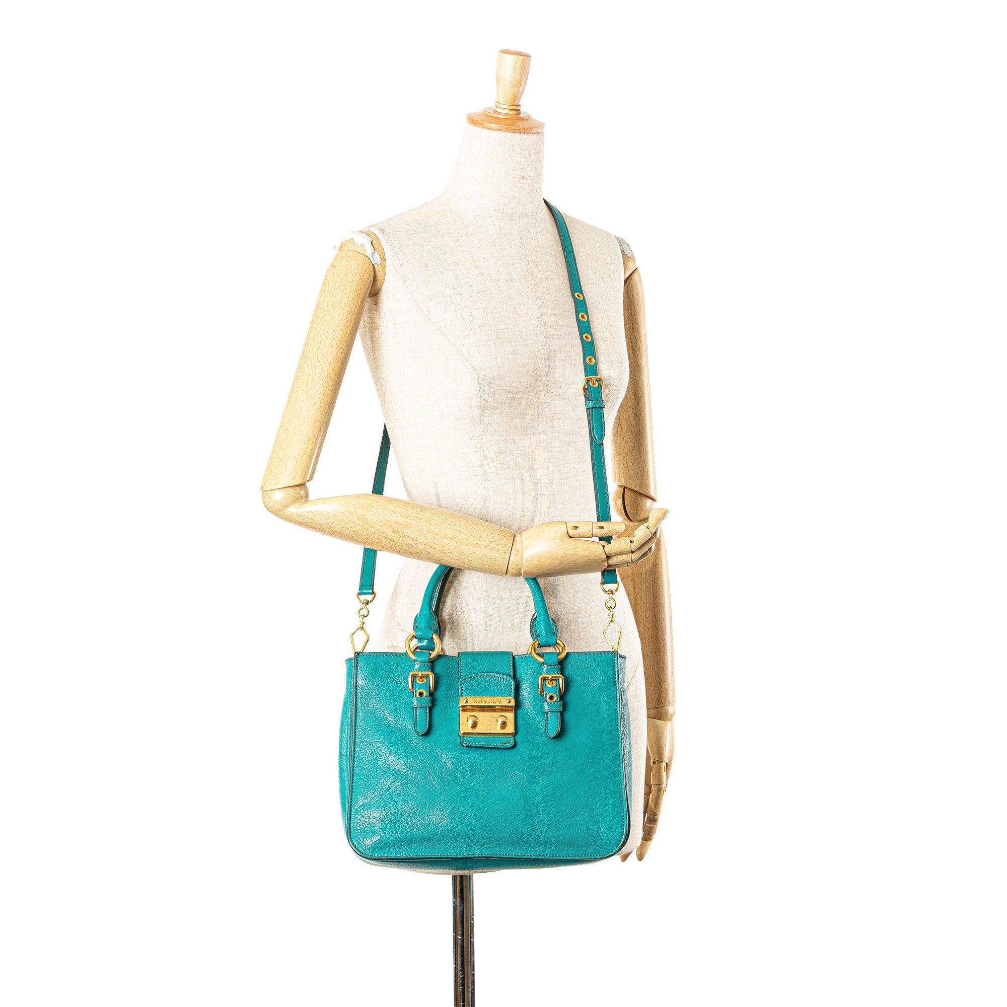Miu Miu Miu Miu Goatskin Madras Satchel Blue Size ONE SIZE - 13 Thumbnail
