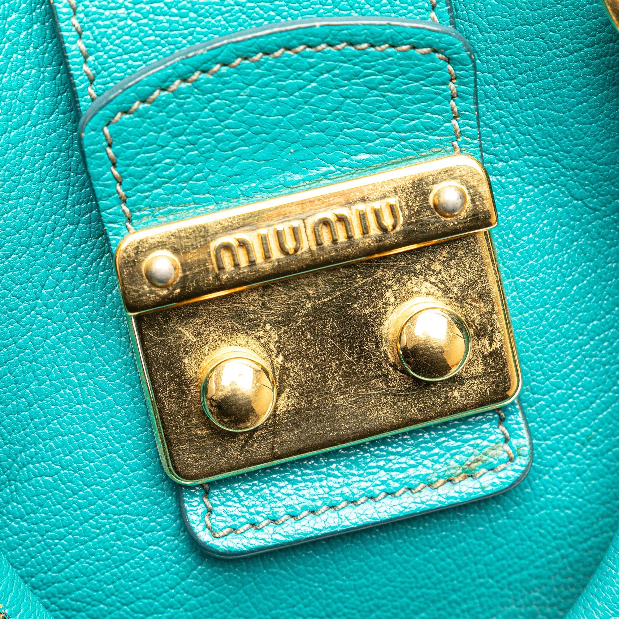 Miu Miu Miu Miu Goatskin Madras Satchel Blue Size ONE SIZE - 10 Thumbnail