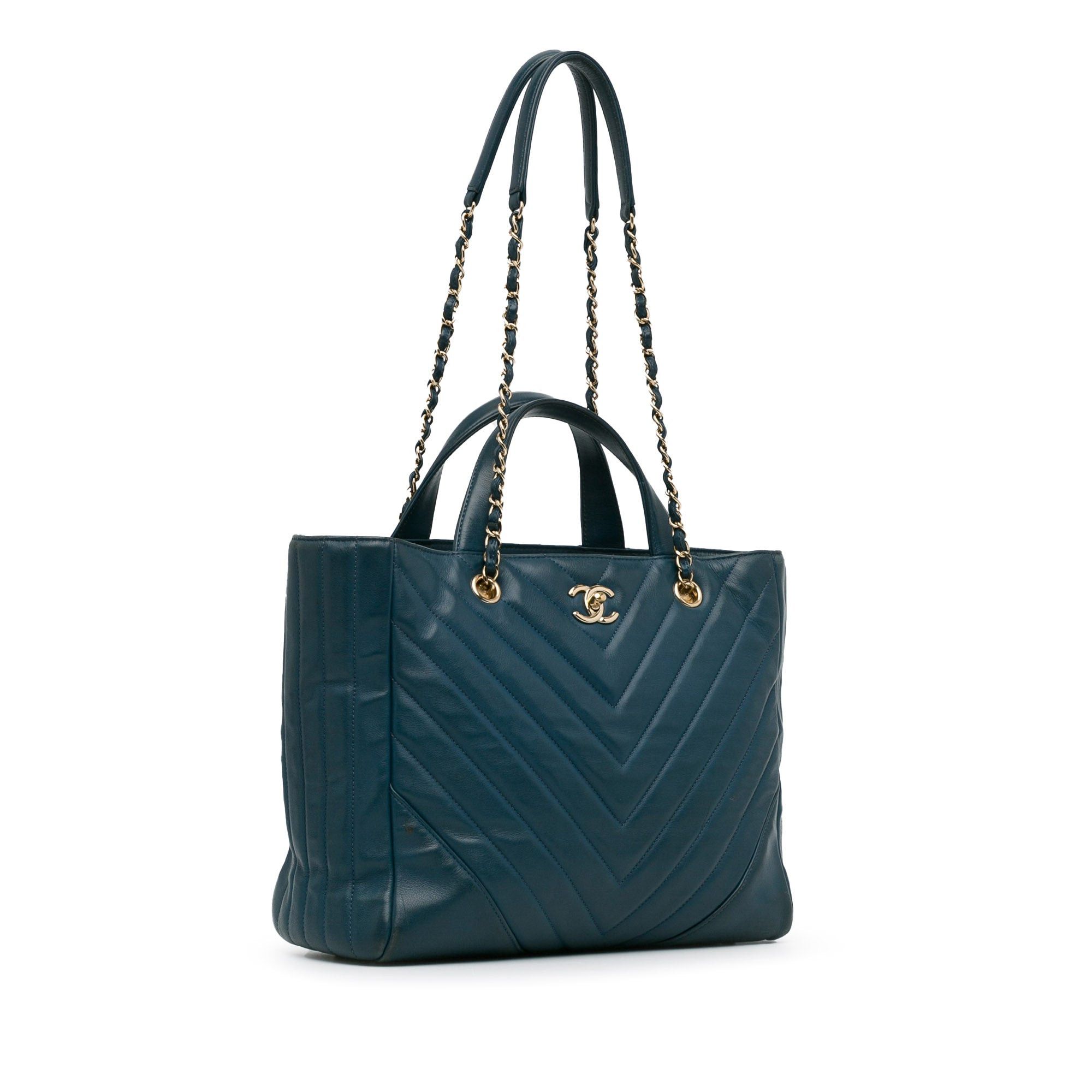 Chanel Chanel CC Chevron Calfskin Statement Shopping Tote Blue Size ONE SIZE - 2 Thumbnail