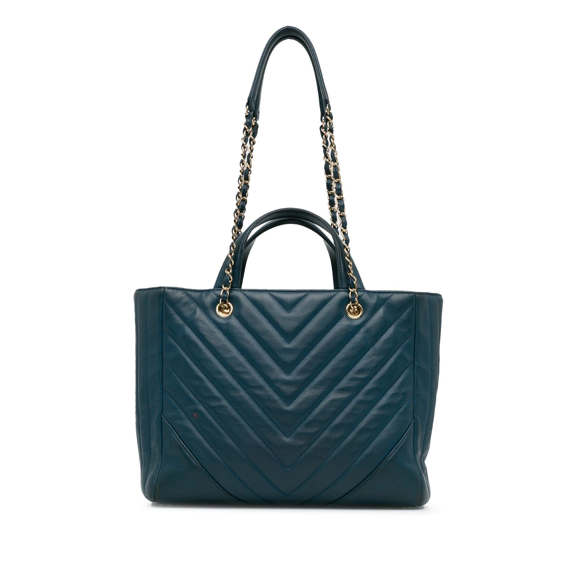 Chanel Chanel CC Chevron Calfskin Statement Shopping Tote Blue Size ONE SIZE - 3 Thumbnail