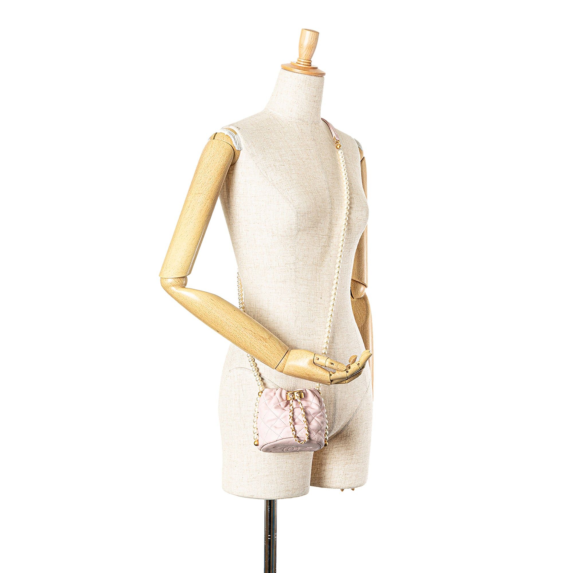 Chanel Chanel Mini Calfskin About Pearls Drawstring Bucket Bag Pink Size ONE SIZE - 7 Thumbnail