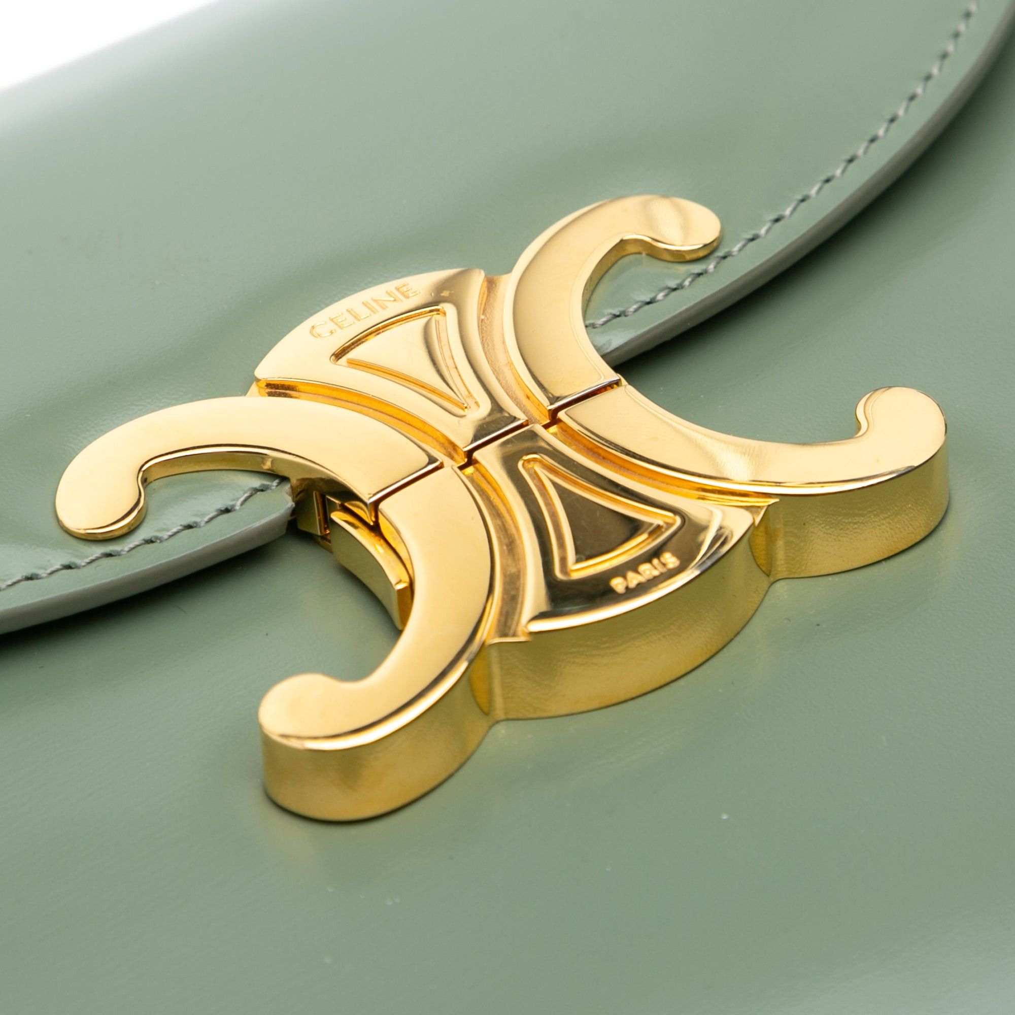 Celine Celine Shiny Calfskin Triomphe Besace Clea Chain Crossbody Green Size ONE SIZE - 6 Thumbnail