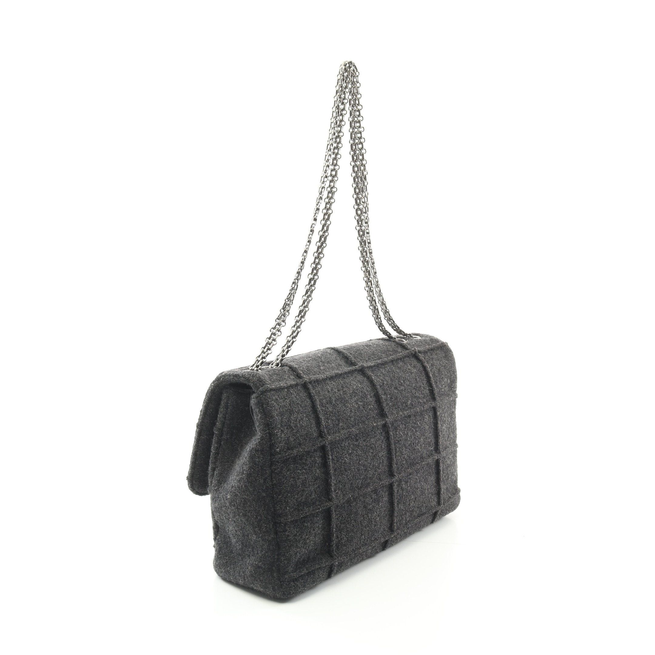 Chanel Chanel 2.55 Chocolate Bar Double Chain Shoulder Bag Feutre Gray Silver Hardware Size ONE SIZE - 2 Thumbnail