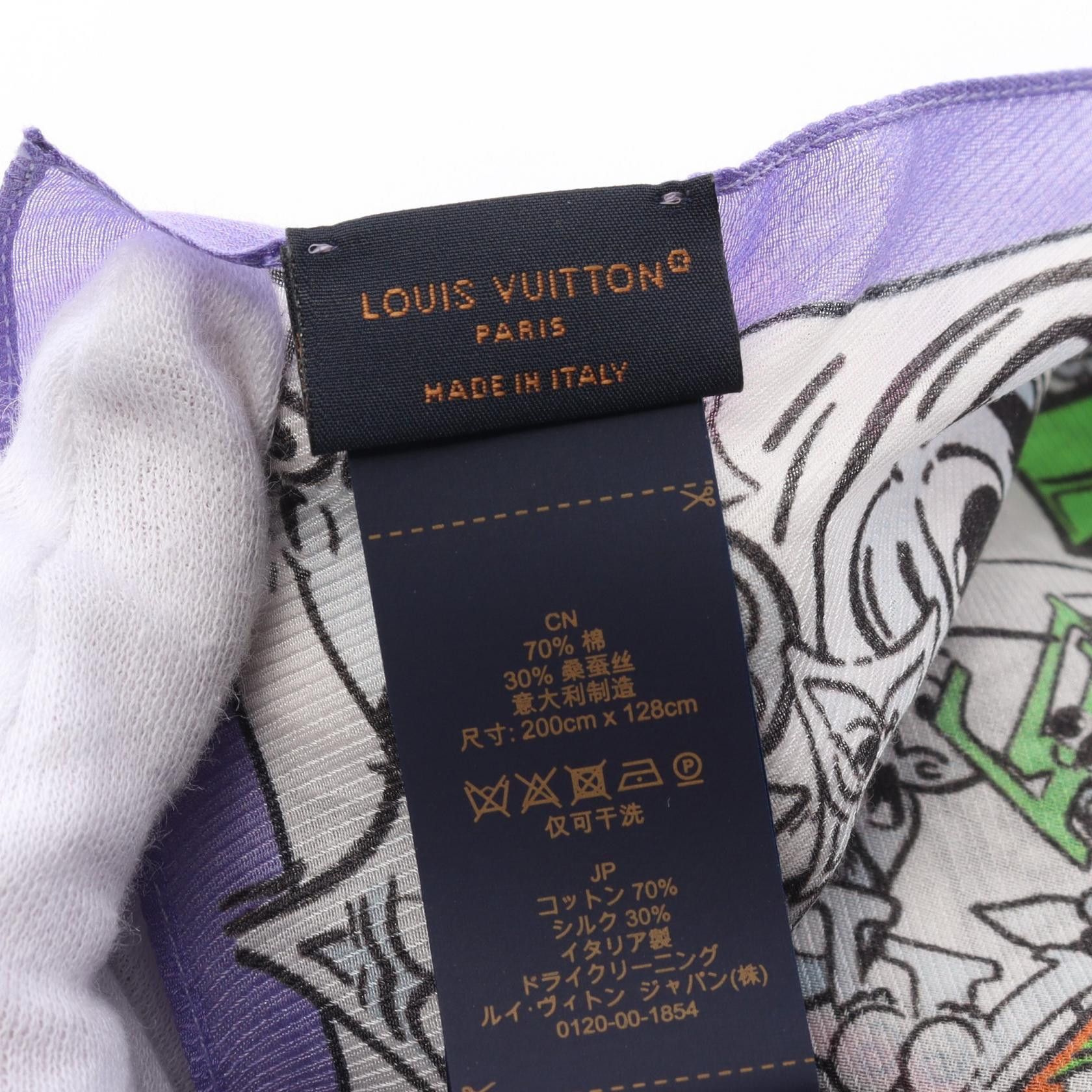 Louis Vuitton Louis Vuitton Monogram Comics Stall Shawl Silk White Purple Multicolor Size ONE SIZE - 2 Thumbnail