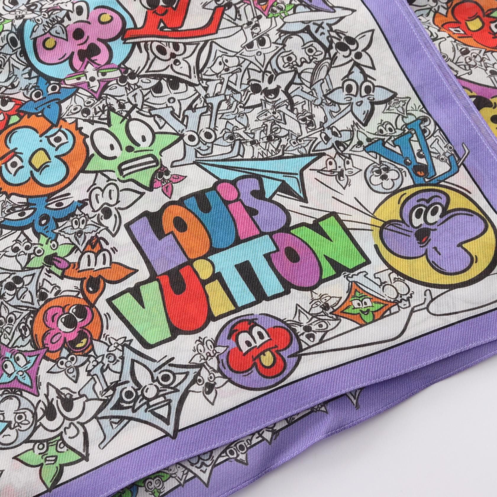 Louis Vuitton Louis Vuitton Monogram Comics Stall Shawl Silk White Purple Multicolor Size ONE SIZE - 5 Thumbnail