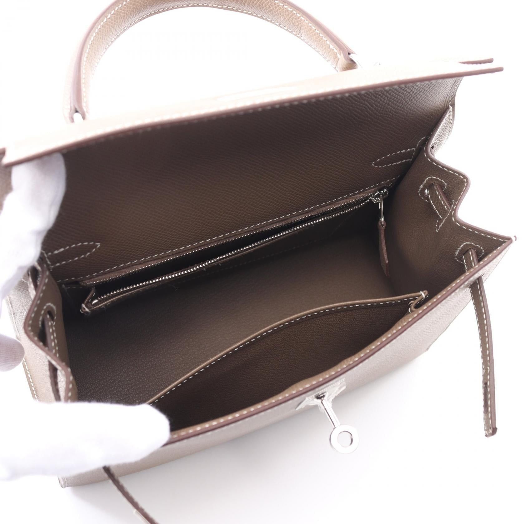 Hermes Hermes Kelly 25 Handbag Veau Epsom Gray Brown Silver Hardware Outside Sewing K Stamp Size ONE SIZE - 3 Thumbnail
