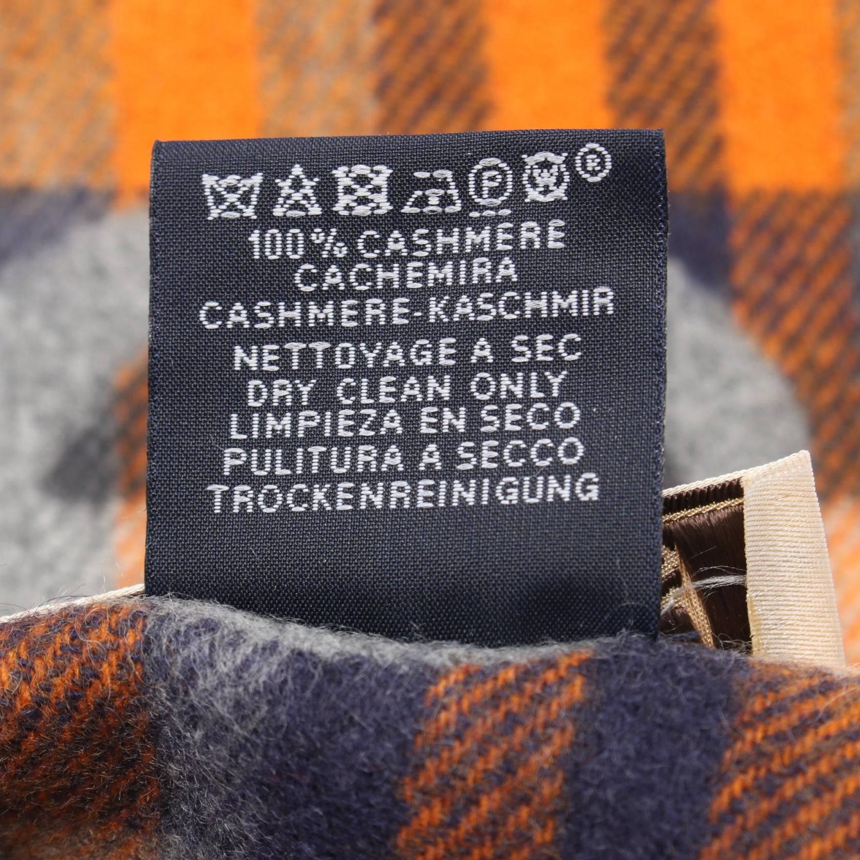 Hermes Hermes Tartan Maillon Scarf Cashmere Gray Navy Orange Size ONE SIZE - 3 Thumbnail