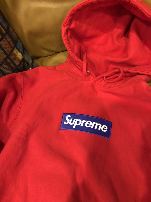 Red supreme hoodie hot sale purple box logo