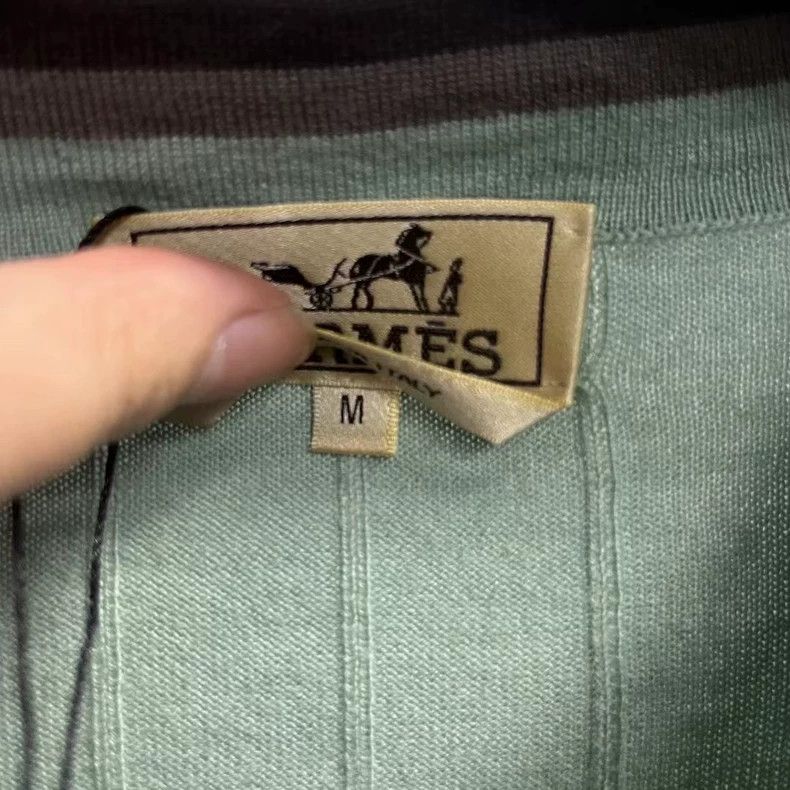 Hermes Hermes Green V-Neck Striped Knit Sweater Size US M / EU 48-50 / 2 - 5 Thumbnail