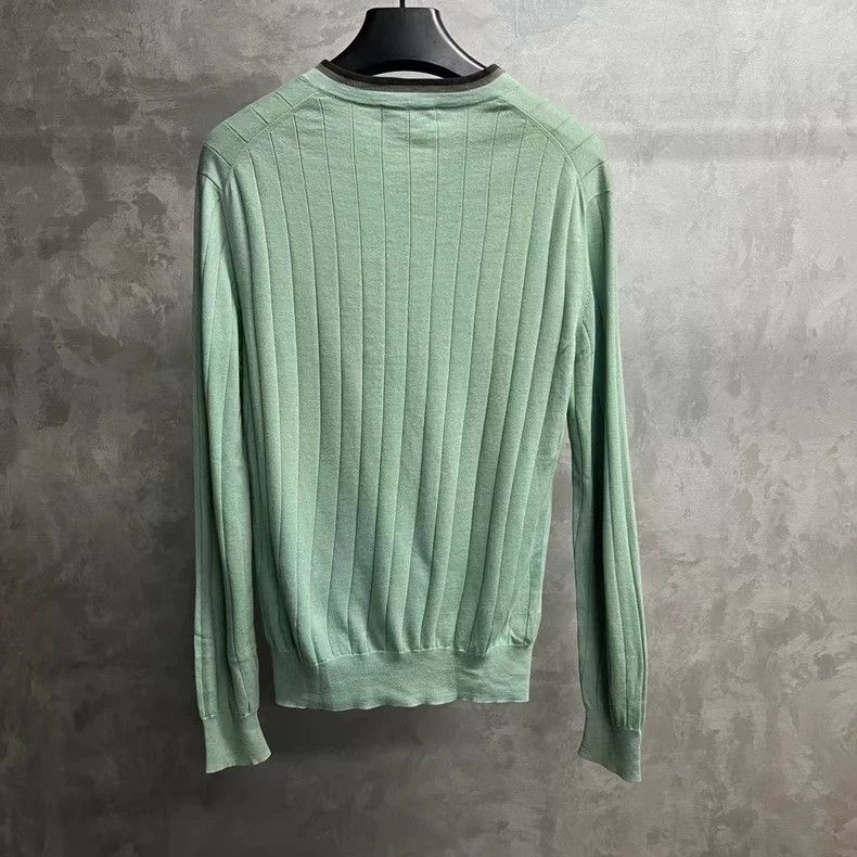 Hermes Hermes Green V-Neck Striped Knit Sweater Size US M / EU 48-50 / 2 - 2 Thumbnail
