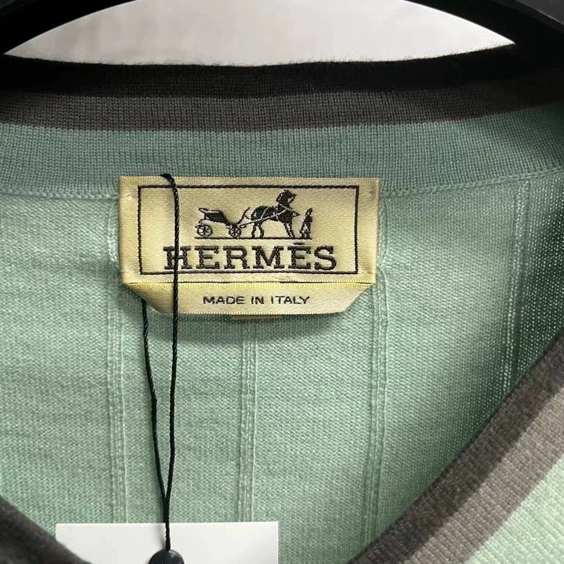 Hermes Hermes Green V-Neck Striped Knit Sweater Size US M / EU 48-50 / 2 - 3 Thumbnail