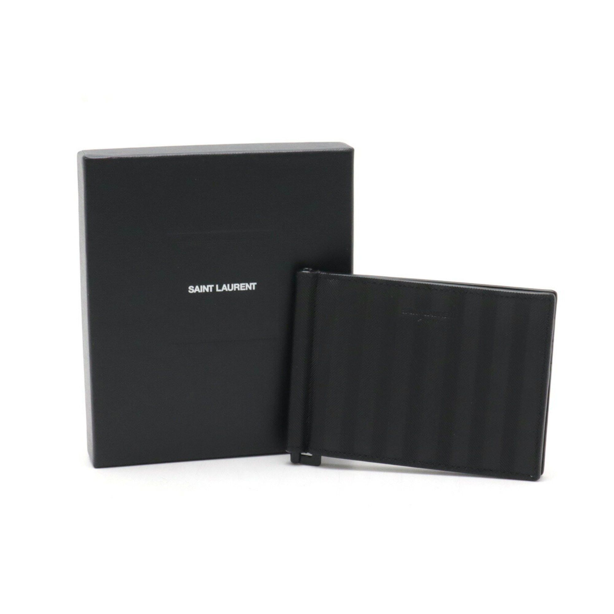 Yves Saint Laurent SAINT LAURENT PARIS YSL Yves Saint Laurent Striped Bi-Fold Wallet Card Case Money Clip PVC Black 485630 Size ONE SIZE - 8 Thumbnail