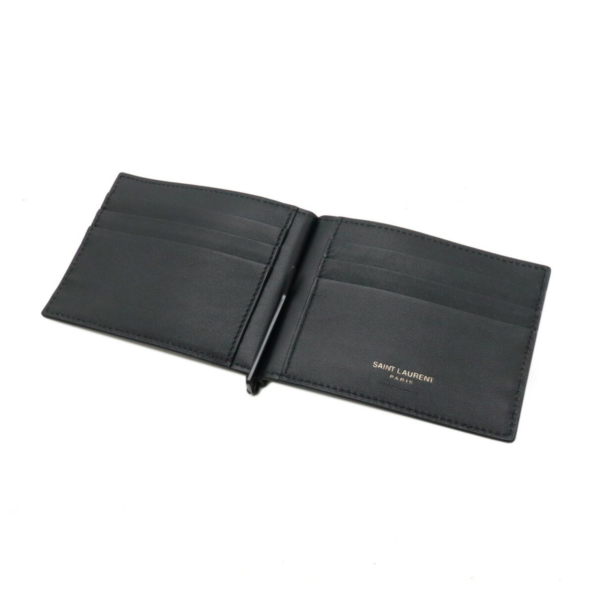 Yves Saint Laurent SAINT LAURENT PARIS YSL Yves Saint Laurent Striped Bi-Fold Wallet Card Case Money Clip PVC Black 485630 Size ONE SIZE - 5 Thumbnail