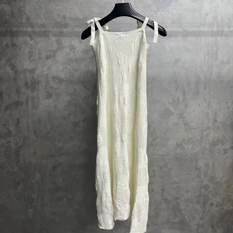 Chanel White Embossed Logo Dress by Chanel Size US 34 / EU 50 - 2 Thumbnail