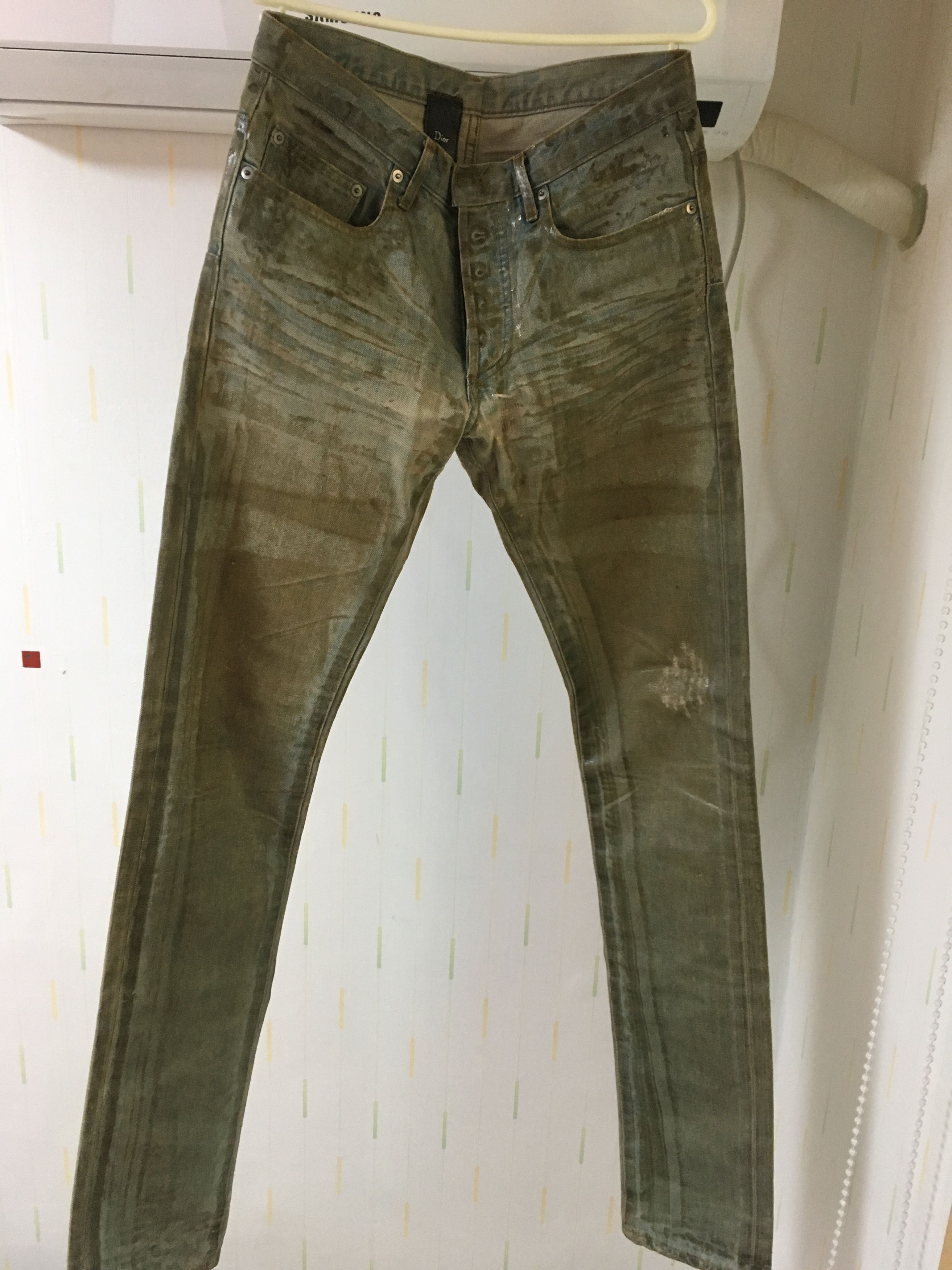 Dior 2004 ss 'strip' blue wax coating jean hedi slimane dior homme | Grailed