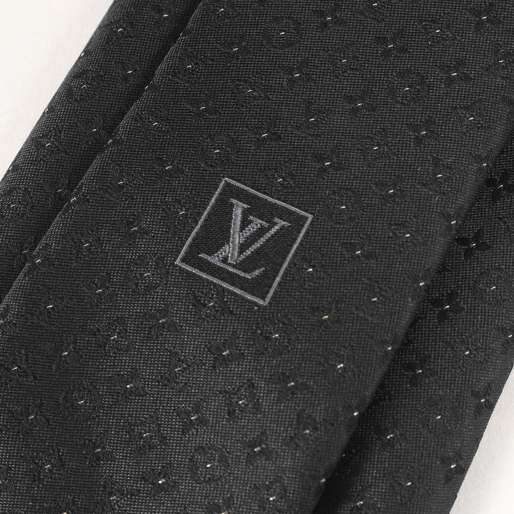 Louis Vuitton Louis Vuitton Tie 24K Gold Thread Monogram Silk (M75294) Black Size ONE SIZE - 4 Thumbnail