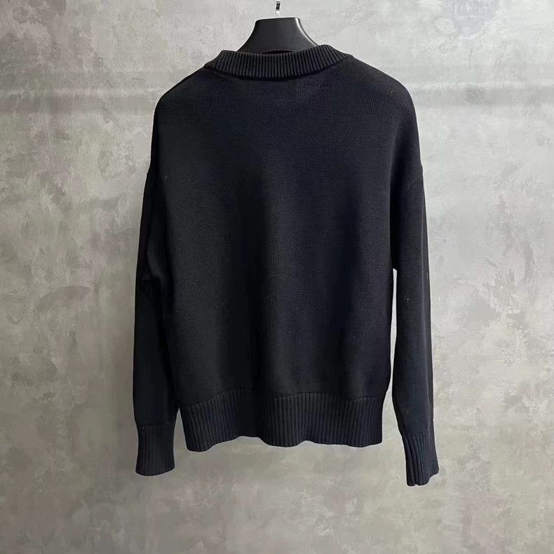 AMI Black Sweater with Heart Pattern and Round Neck Size US L / EU 52-54 / 3 - 2 Thumbnail
