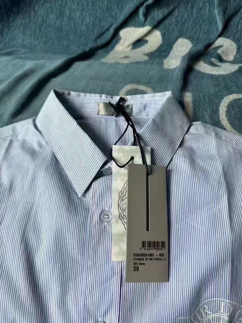 Dior Dior x Air Jordan Blue Striped Short Sleeve Shirt Size US L / EU 52-54 / 3 - 3 Thumbnail