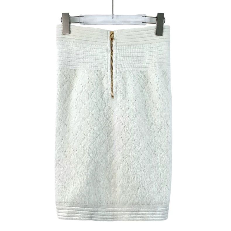 Balmain Balmain White Diamond Pattern Knitted Skirt Size US 38 / EU 54 - 2 Thumbnail