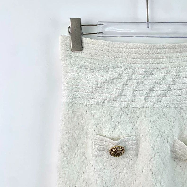 Balmain Balmain White Diamond Pattern Knitted Skirt Size US 38 / EU 54 - 3 Thumbnail