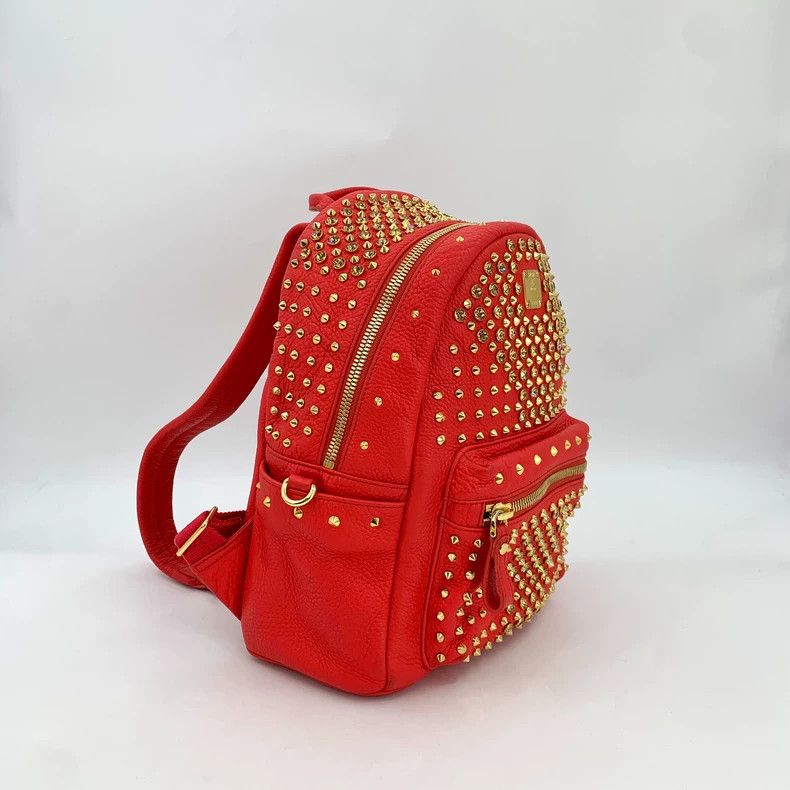 MCM Mcm Red Studded Zip Backpack Rucksack Size ONE SIZE - 4 Thumbnail