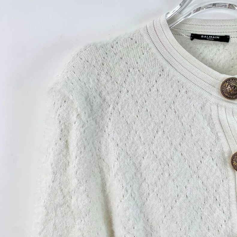 Balmain White Diamond Pattern Long Sleeve Cardigan Size US XS / EU 42 / 0 - 3 Thumbnail