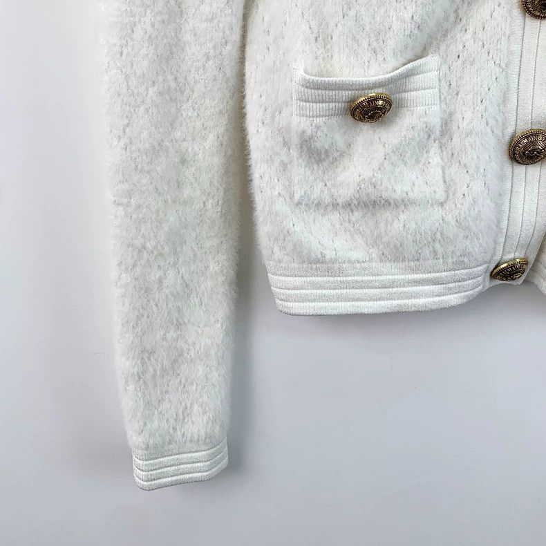 Balmain White Diamond Pattern Long Sleeve Cardigan Size US XS / EU 42 / 0 - 4 Thumbnail