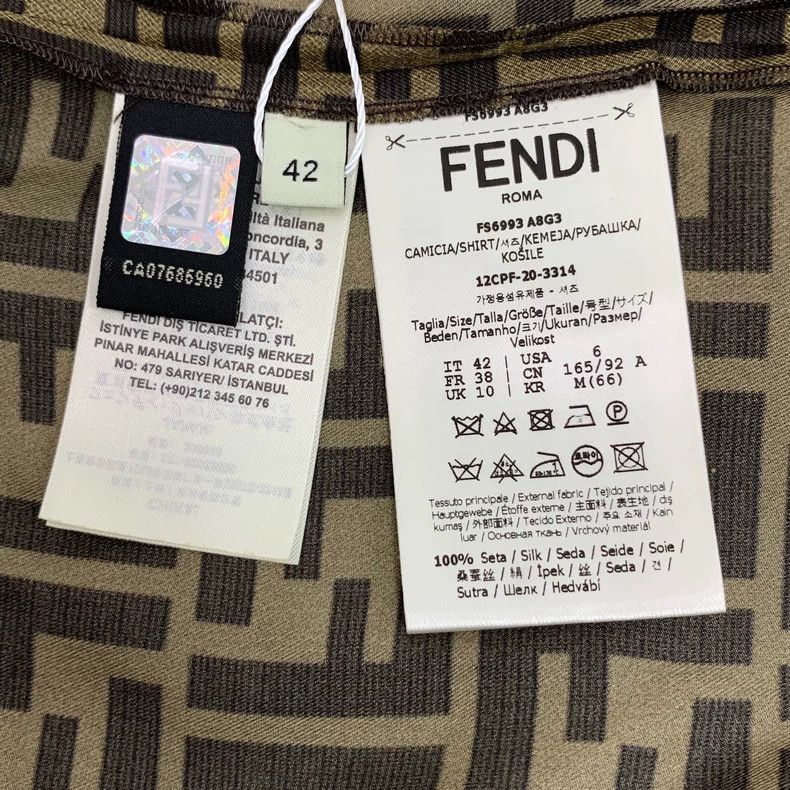 Fendi Fendi Brown Logo Silk Long Sleeve Shirt Size US L / EU 52-54 / 3 - 6 Thumbnail