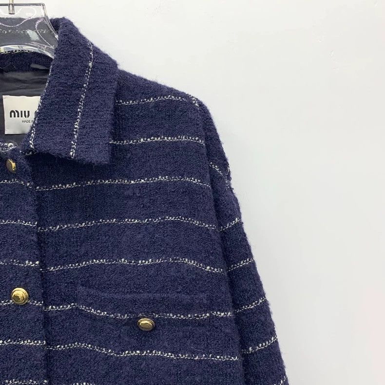 Prada MiuMiu Dark Blue Striped Wool Jacket Size US XS / EU 42 / 0 - 3 Thumbnail