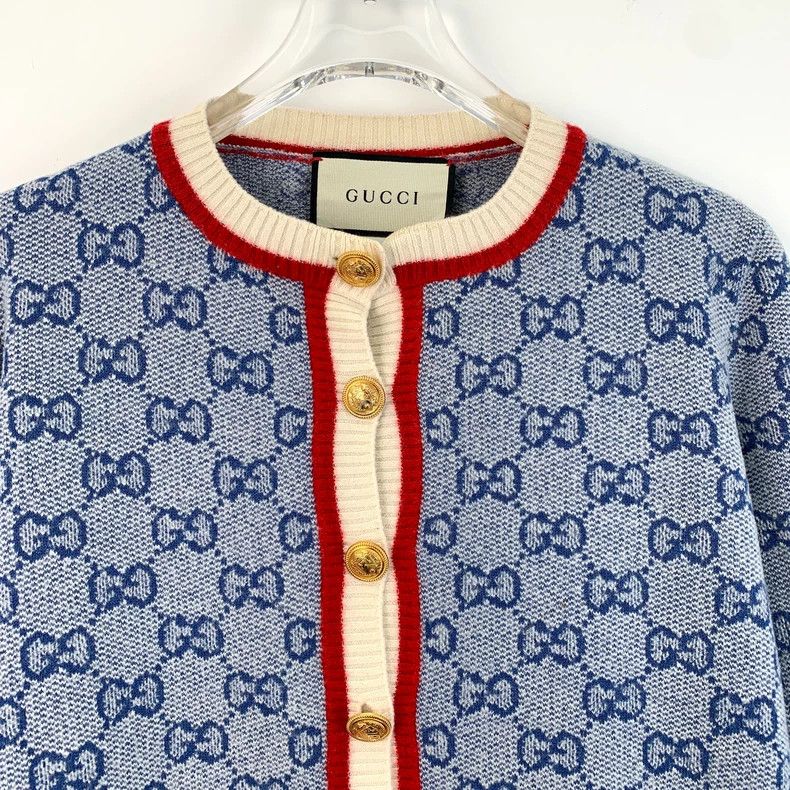Gucci Gucci Blue Logo Knitted Cardigan with Buttons Size US M / EU 48-50 / 2 - 4 Thumbnail