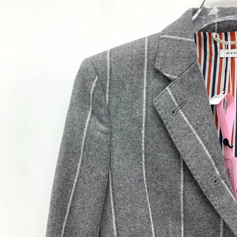 Thom Browne Thom Browne Gray Striped Wool Blazer Jacket Size US XS / EU 42 / 0 - 3 Thumbnail