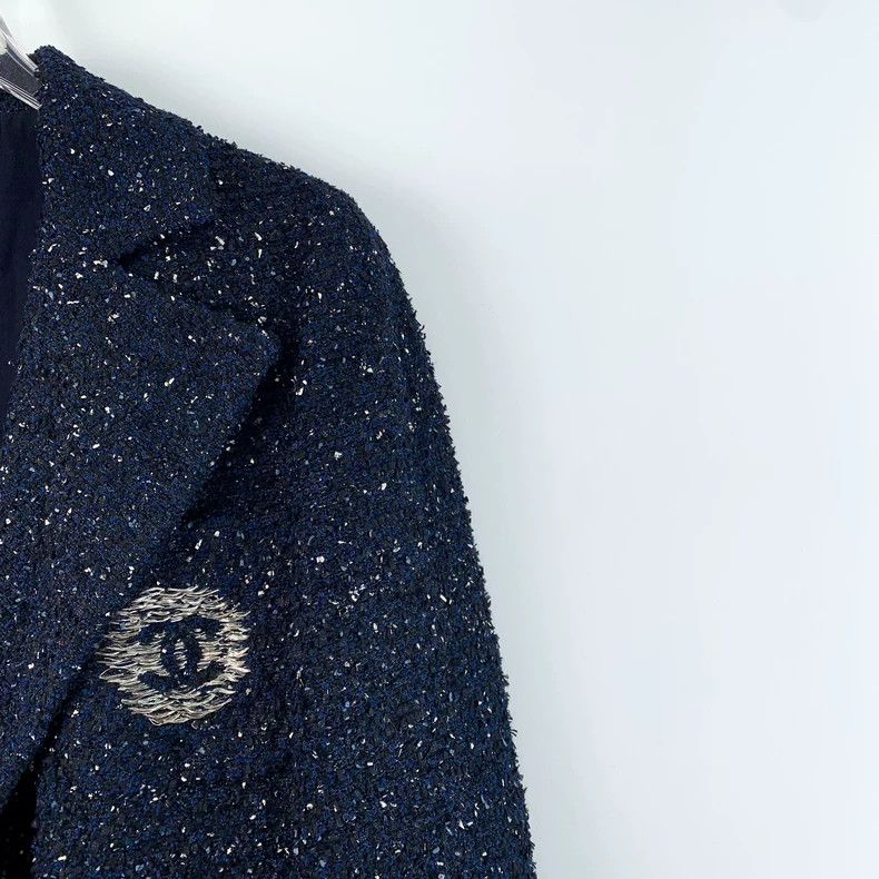 Chanel Chanel Navy Blue Tweed Double-Breasted Jacket Size US XS / EU 42 / 0 - 3 Thumbnail