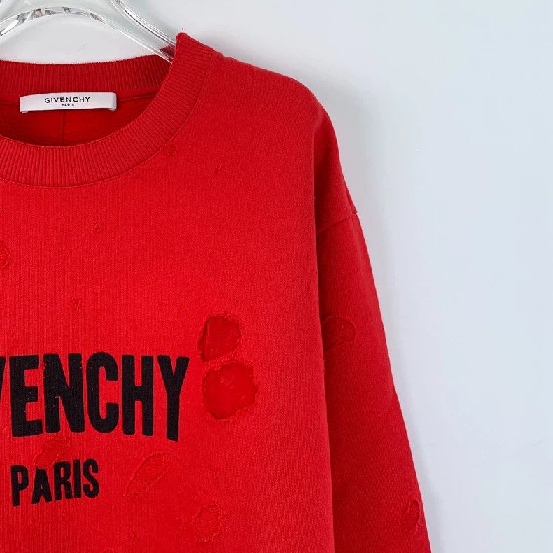 Givenchy Givenchy Red Logo Print Distressed Long Sleeve Sweatshirt Size US XXL / EU 58 / 5 - 3 Thumbnail