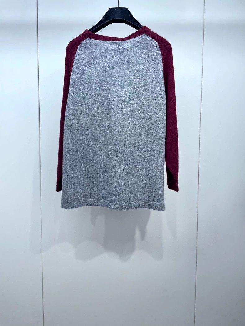 Prada Prada Gray Knit Sweater with Burgundy Sleeves Size US L / EU 52-54 / 3 - 3 Thumbnail