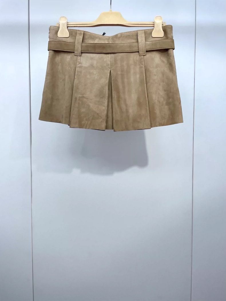 Prada Miumiu Suede Mini Skirt with Logo Belt Size US 38 / EU 54 - 2 Thumbnail