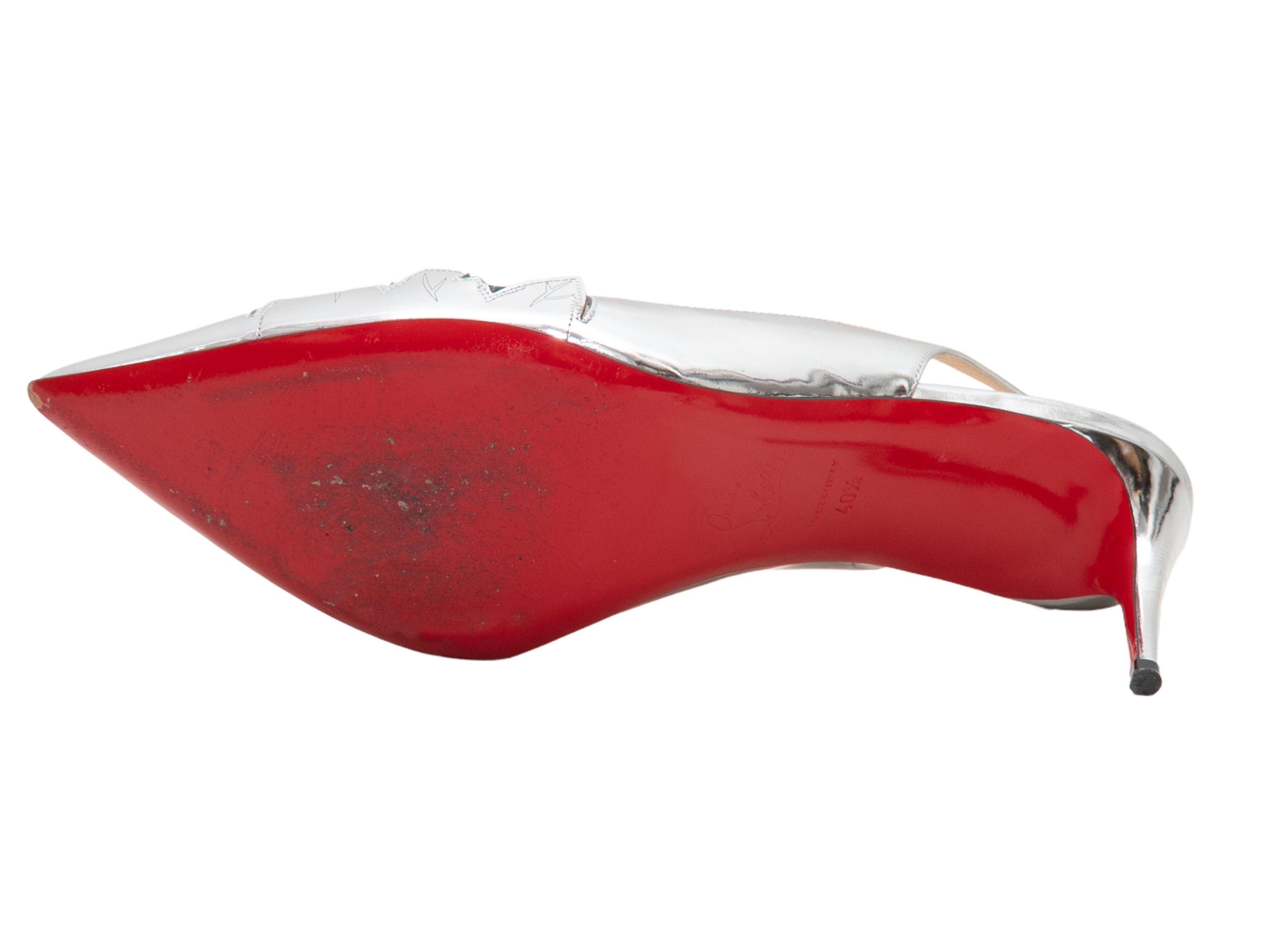 Christian Louboutin Silver Pointed-Toe Cutout Slingbacks Size US 9 / IT 39 - 4 Thumbnail