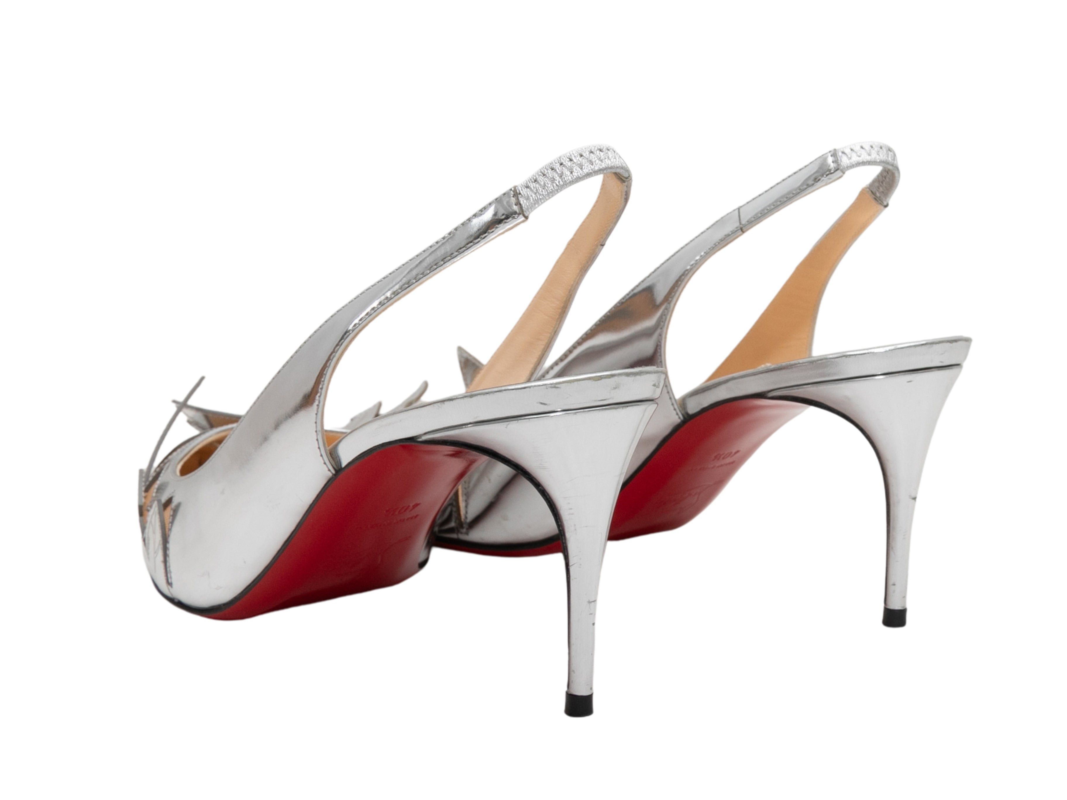 Christian Louboutin Silver Pointed-Toe Cutout Slingbacks Size US 9 / IT 39 - 3 Thumbnail