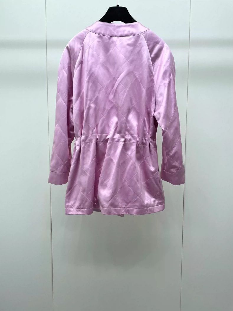 Chanel Pink Quilted Silk Jacket with Drawstring Size US L / EU 52-54 / 3 - 3 Thumbnail