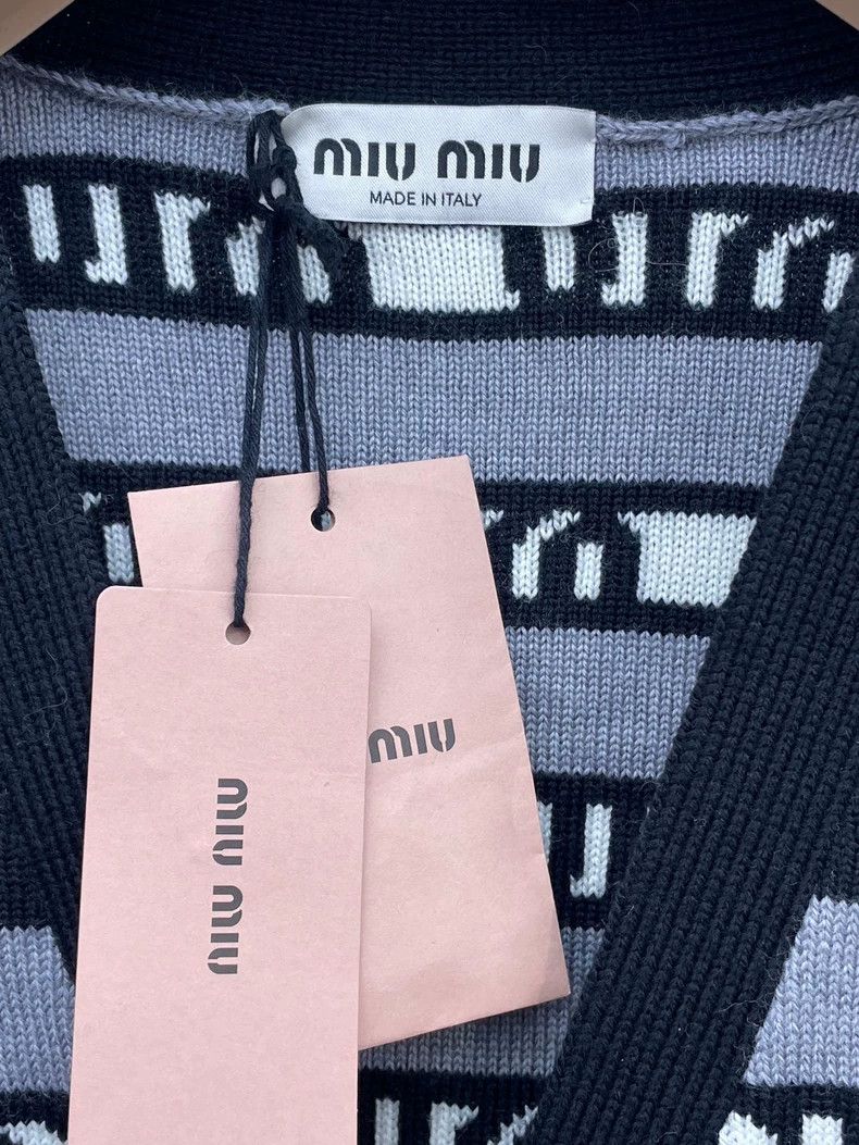 Prada Miu Miu Black Gray Striped Knit Cardigan Size US M / EU 48-50 / 2 - 5 Thumbnail