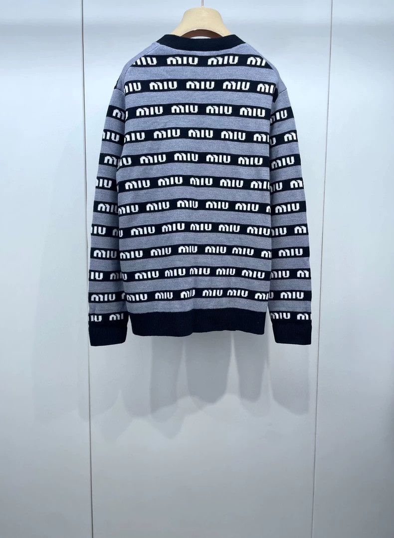 Prada Miu Miu Black Gray Striped Knit Cardigan Size US M / EU 48-50 / 2 - 2 Thumbnail