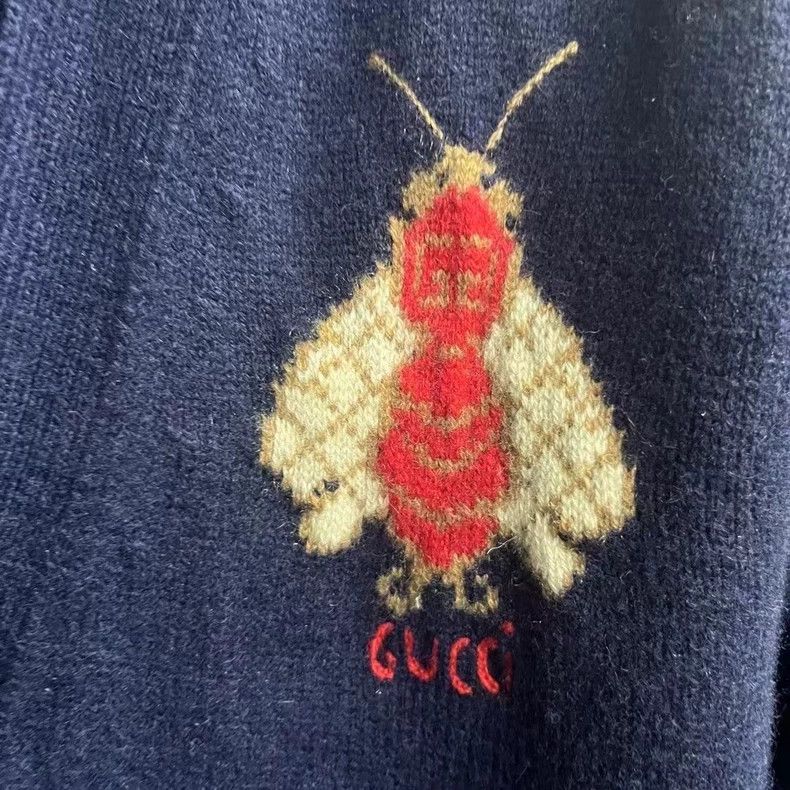 Gucci Gucci Navy Blue Cashmere Cardigan with Bee Size US M / EU 48-50 / 2 - 4 Thumbnail