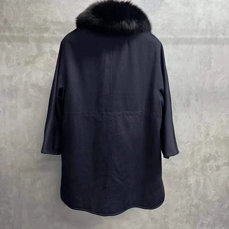 Max Mara Blue Hooded Coat with Fur Collar Size US S / EU 44-46 / 1 - 2 Thumbnail